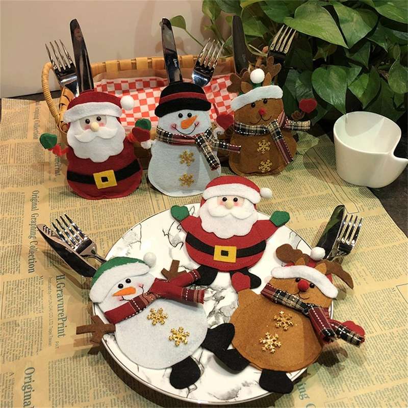 Santa Claus Pattern Tableware Knife Fork Pocket Cover Bag Christmas Decoration