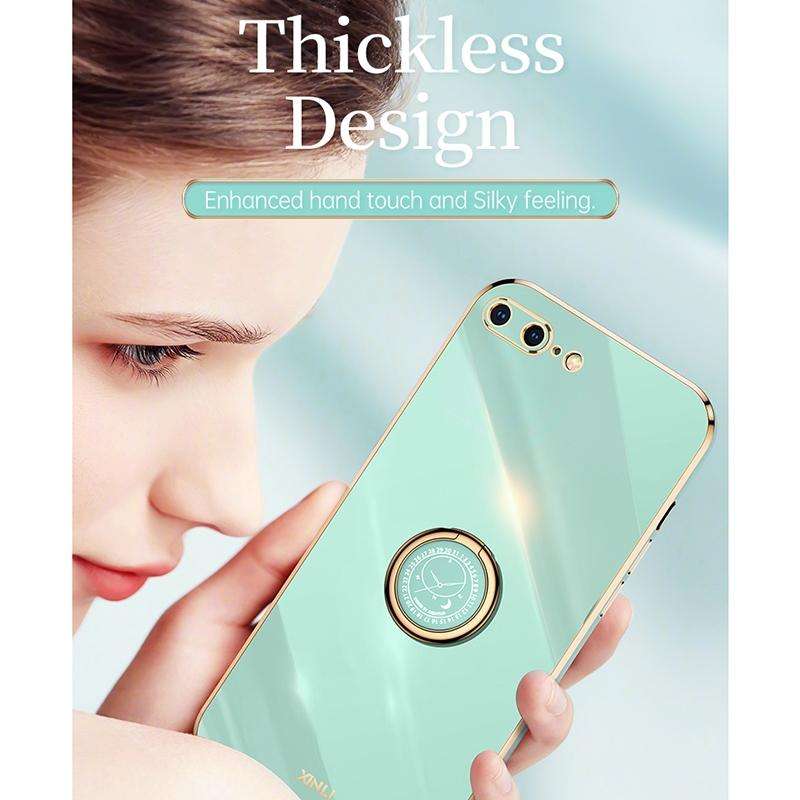 XINLI Straight 6D Plating Gold Edge TPU Shockproof Case with Ring Holder For iPhone 8 Plus / 7 Pl...