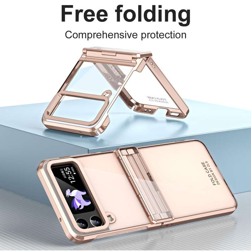 For Samsung Galaxy Z Flip4 5G Electroplating Phantom Series PC Folding Case with Hinge(Rose Gold)