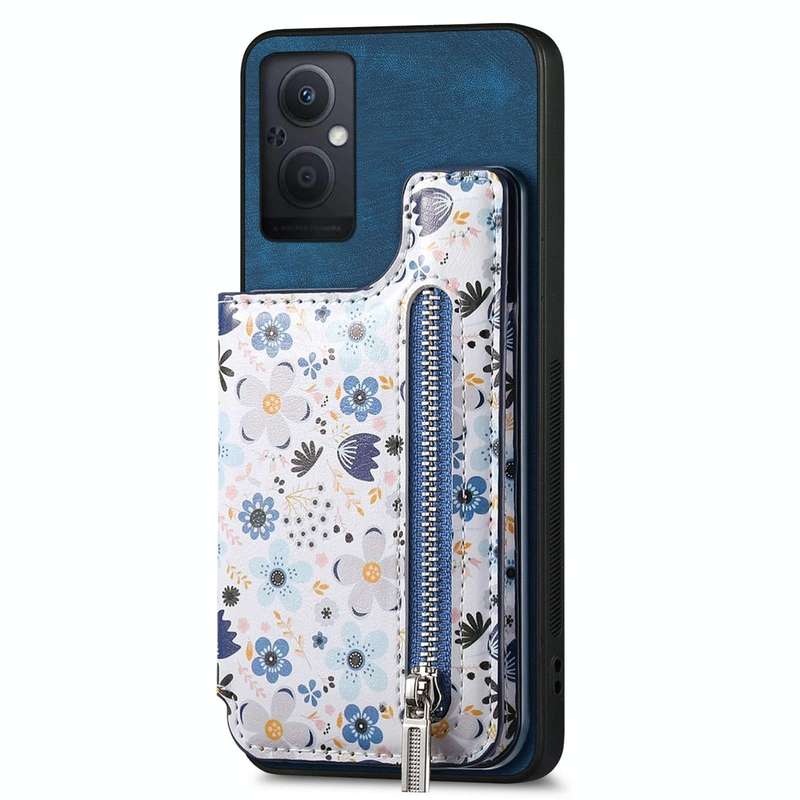For OPPO Reno7 Z 5G Retro Painted Zipper Wallet Back Phone Case(Blue)