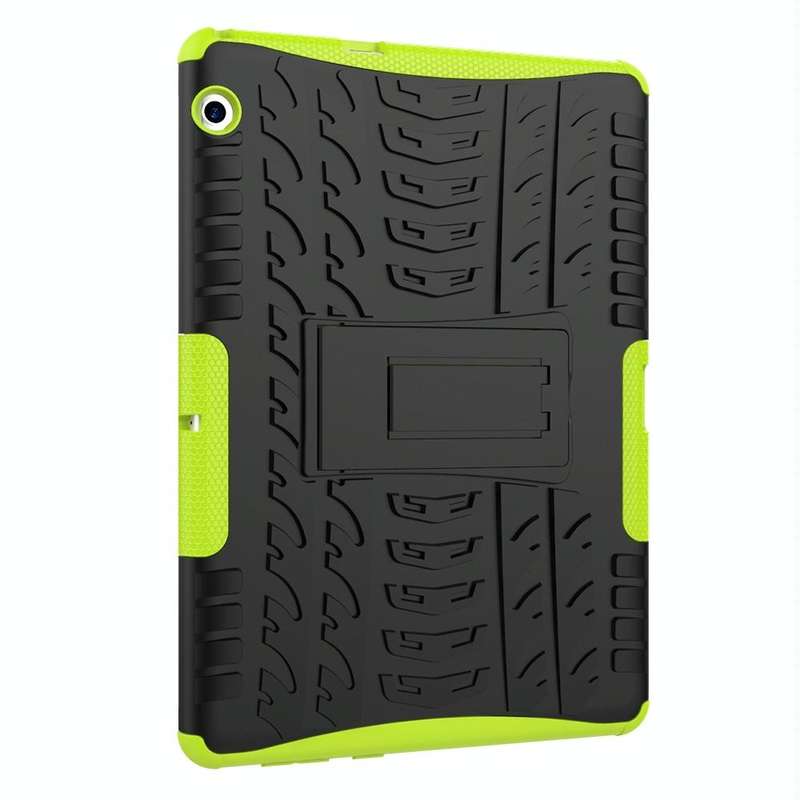 For Huawei MediaPad T3 10 Tire Texture Shockproof TPU+PC Protective Case with Holder(Green)