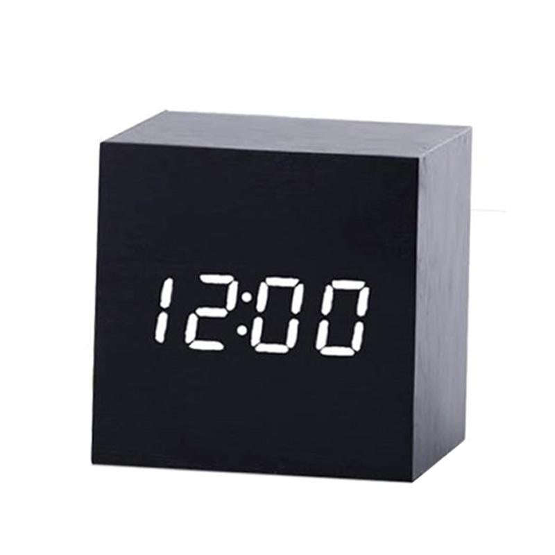 Multicolor Sounds Control Wooden Clock Modern Digital LED Desk Alarm Clock Thermometer Timer Blac...