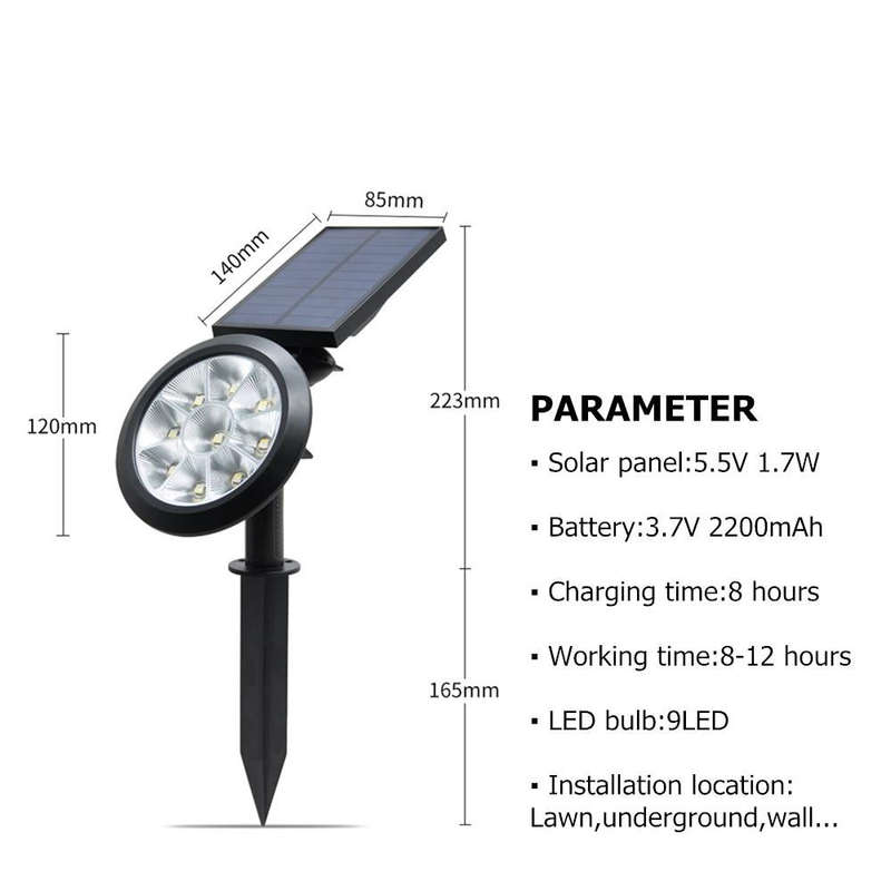 9 LEDs Solar Power Garden Lights LED Outdoor Garden Adjustable IP65 Waterproof Light(Warm White +...