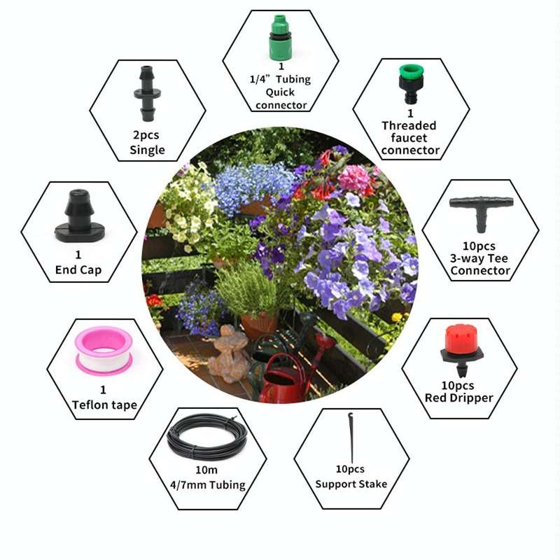 10m Kit Hose Drip Irrigation System Plant Watering Set 360 Degree Adjustable Drippers