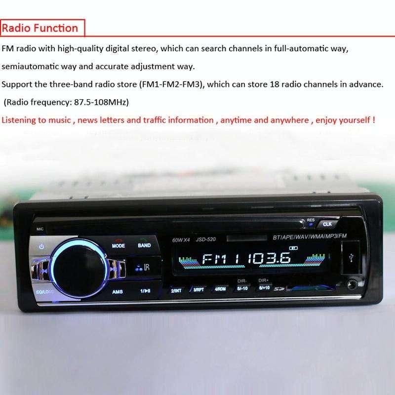 JSD-520 Car Stereo Radio MP3 Audio Player Support Bluetooth Hand-free Calling / FM / USB / SD, Or...
