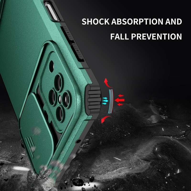 For Samsung Galaxy A12 5G Stereoscopic Holder Sliding Camshield Phone Case(Dark Green)