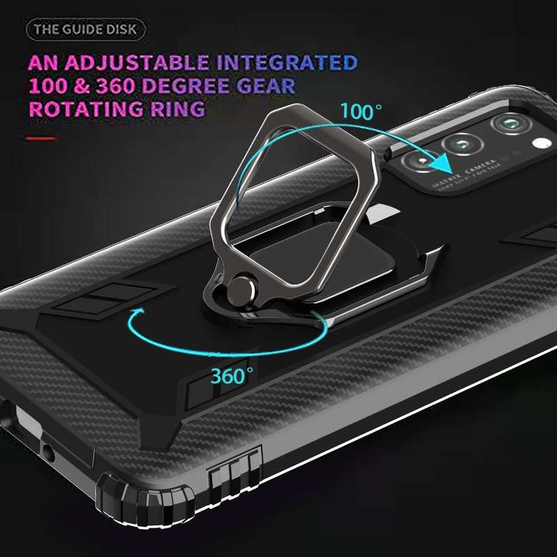 For Huawei P40 Pro / P40 Pro+ Carbon Fiber Protective Case with 360 Degree Rotating Ring Holder(B...