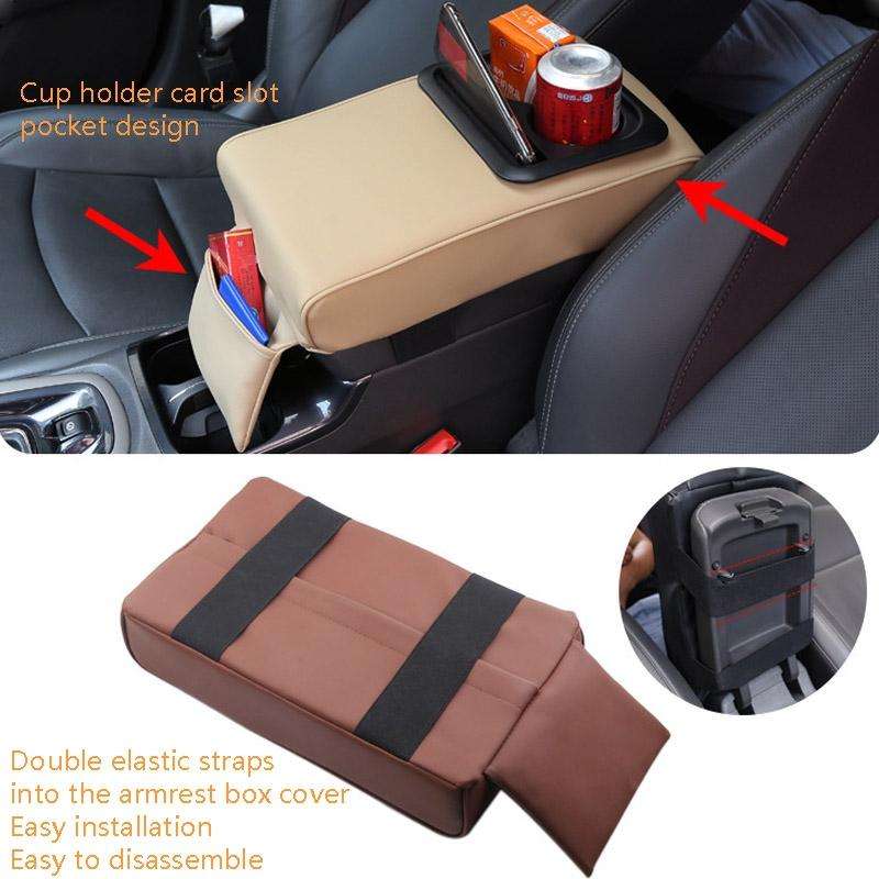 Car Armrest Box Increased Support With Rear Seat Water Cup Holder(Brown)