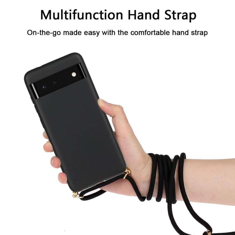 For Google Pixel 6 Wheat Straw Material + TPU Protective Case with Lanyard(Black)