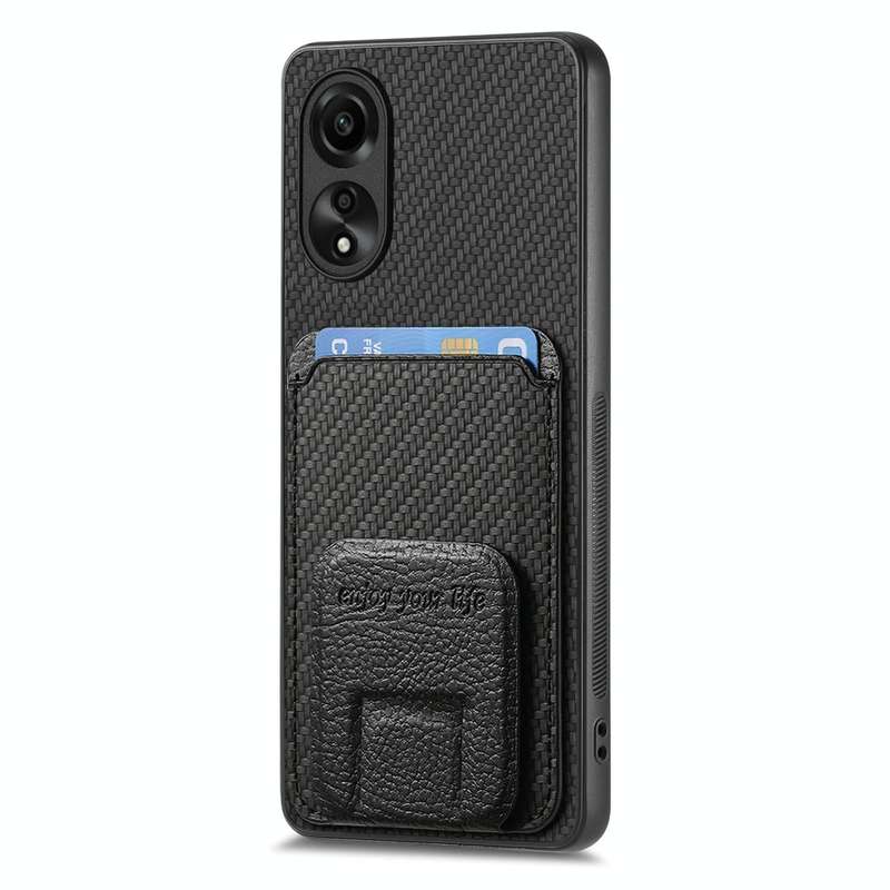 For OPPO Reno8 5G Carbon Fiber Card Bag Fold Stand Phone Case(Black)