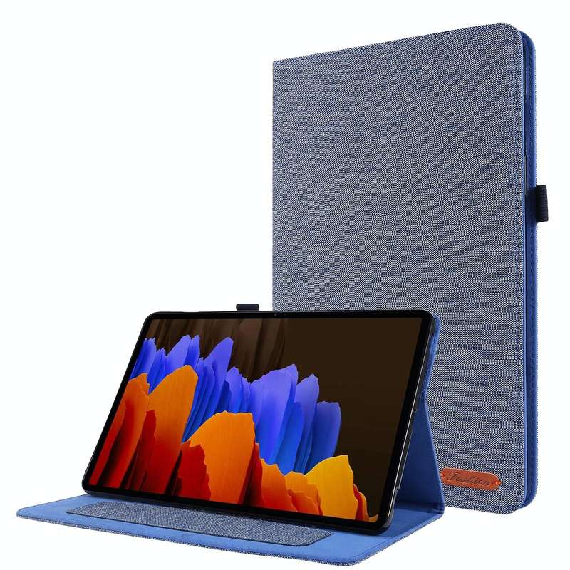 For Samsung Galaxy Tab S8 Ultra Horizontal Flip Fabric Leather Tablet Case with Card Slots & Hold...
