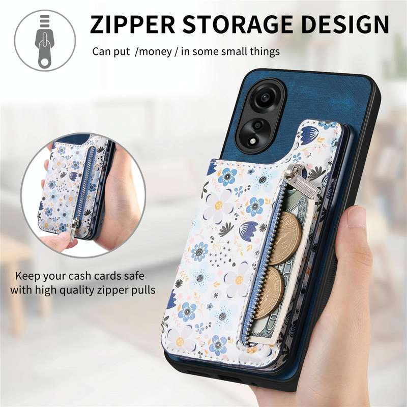 For OPPO Reno7 Z 5G Retro Painted Zipper Wallet Back Phone Case(Blue)