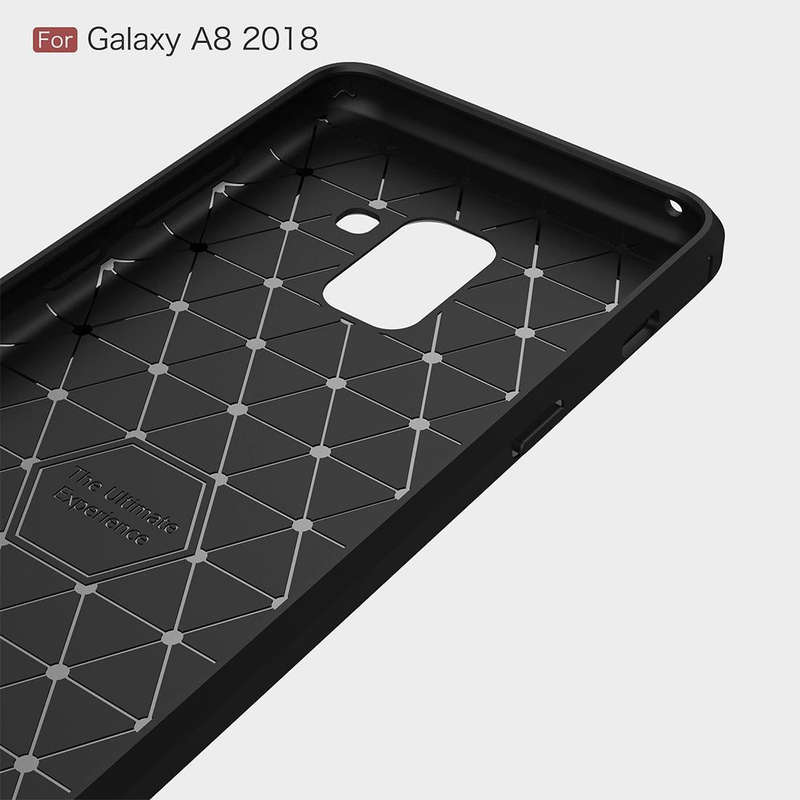 For Galaxy A8 (2018) Brushed Texture Carbon Fiber Shockproof TPU Protective Back Case (Red)