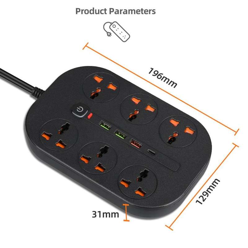 T21 PD3.0 + QC3.0 Multi-Hole Socket Plug 3000W High Power Socket, AU Plug(Black)