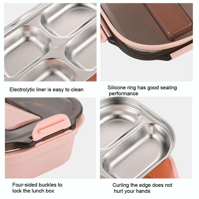 304 Stainless Steel Lunch Box Leakproof Insulated Student Dormitory Bento Box, Spec: 4 Grid Black