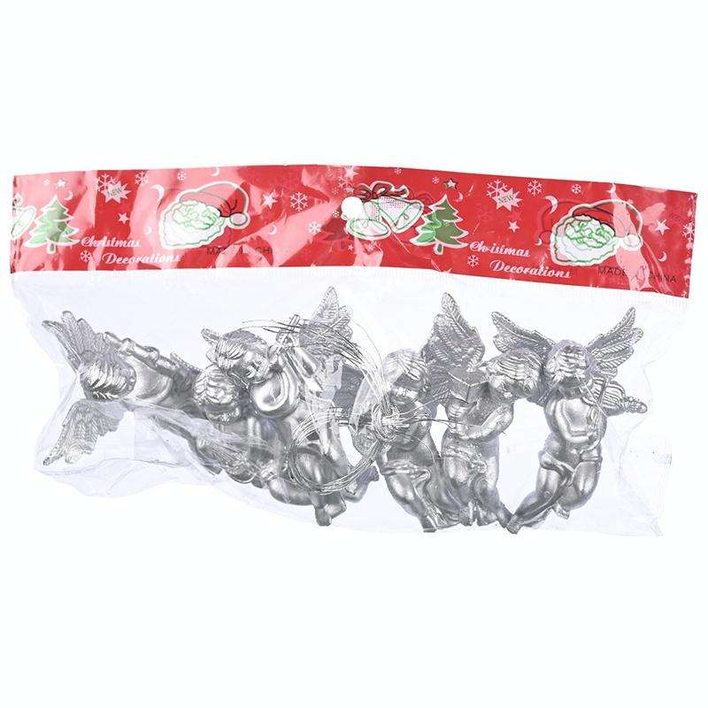 6pcs /Pack Christmas Angel Pendant Decoration Electroplated Semi-Dimensional Hanging Ornament(Sil...