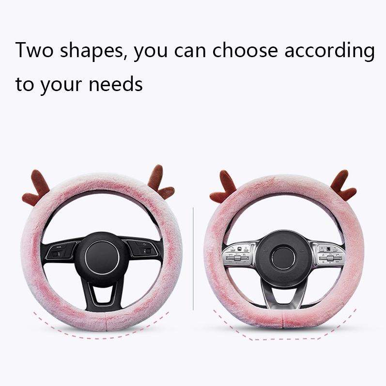 Antler Thick Plush Steering Wheel Cover, Style: D Type (Pink)