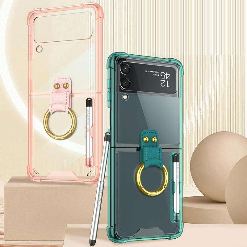 For Samsung Galaxy Z Flip3 5G GKK Shockproof Airbag Phone Case with Ring Holder & Stylus Pen(Tran...