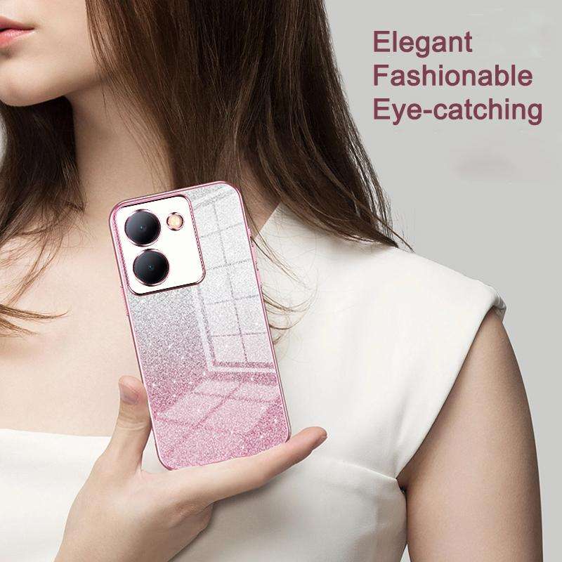 For vivo Y17s Gradient Glitter Powder Electroplated Phone Case(Pink)