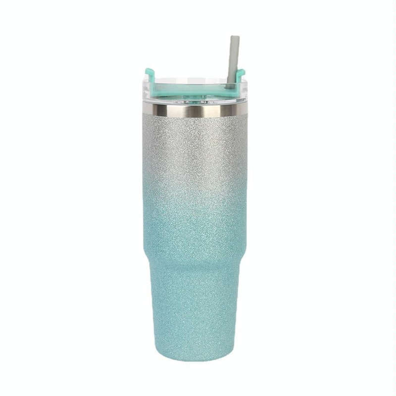 20oz Glitter Insulation Coffee Cup Double Layer Ice Cup Stainless Steel Car Cup With Straw(Green ...
