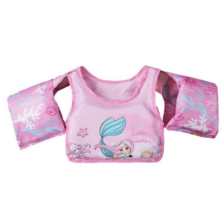 Vest-Style Children Life Jacket Baby Swimming Free Inflatable Arm Foam Life Buoy(Blue Tail Mermaid)