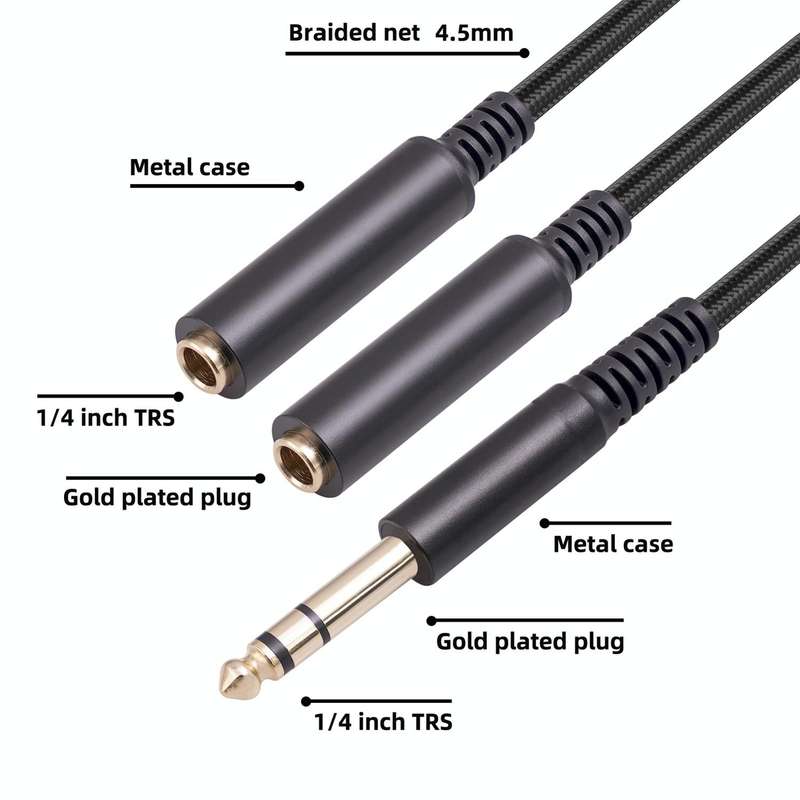 3718 6.35mm Male to Dual Female 1/4 TRS Stereo Audio Cable, Length: 30cm