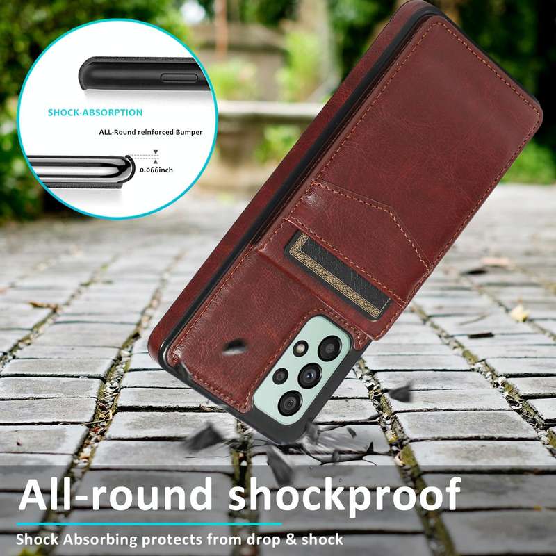For Samsung Galaxy A73 5G Solid Color PC + TPU Protective Case with Holder & Card Slots(Brown)