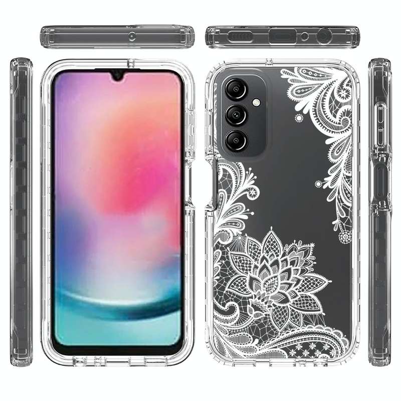 For Samsung Galaxy A24 5G / 4G Transparent Painted Phone Case(White Flower)