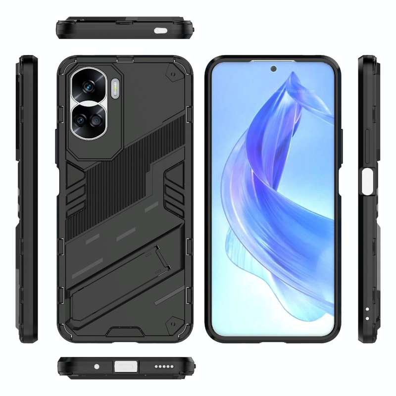 For Honor 90 Lite 5G Global Punk Armor 2 in 1 PC + TPU Phone Case with Holder(Black)
