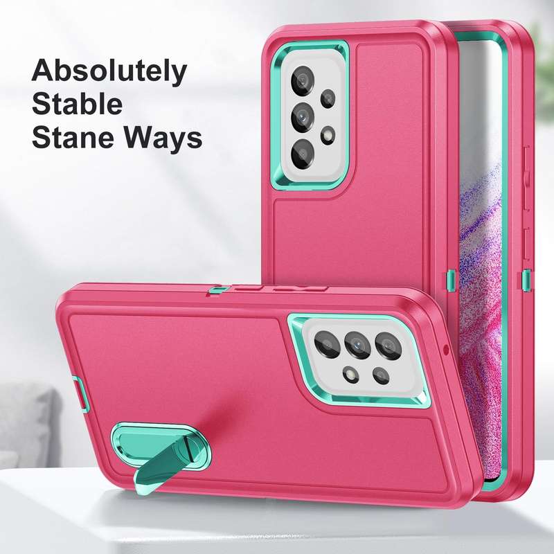 For Samsung Galaxy A53 3 in 1 Rugged Holder Phone Case(Pink + Blue)