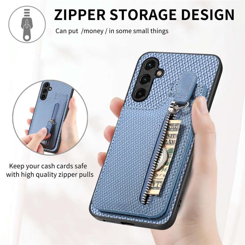 For Samsung Galaxy A14 5G Carbon Fiber Vertical Flip Zipper Wallet Phone Case(Green)