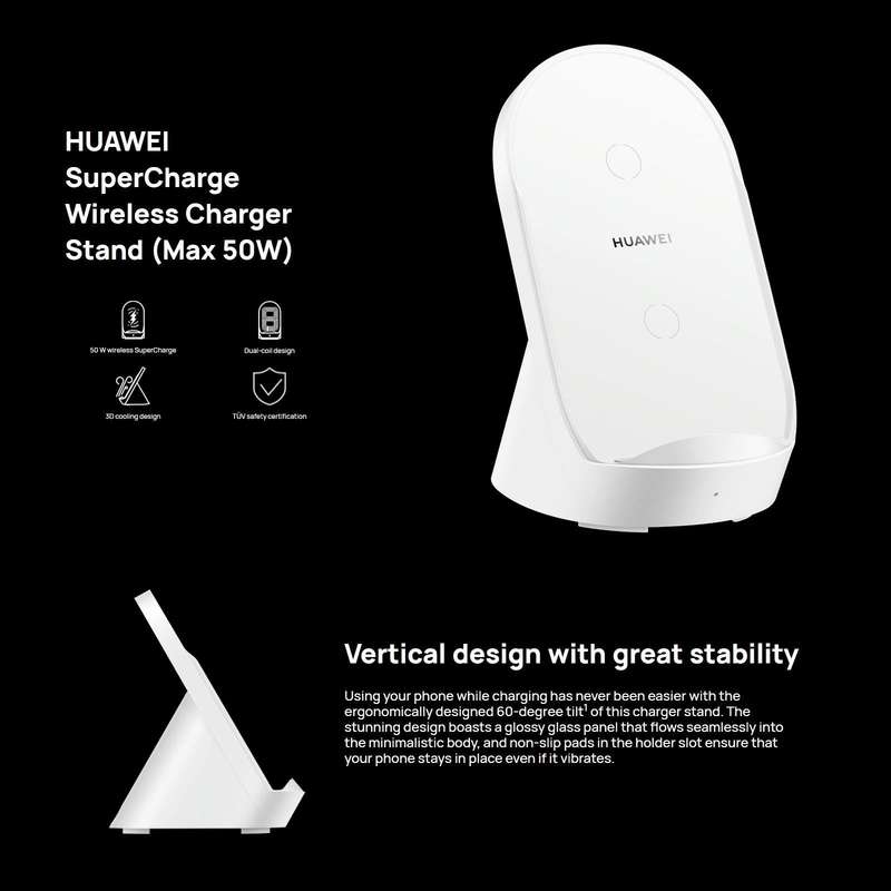 Original Huawei CP62R 50W Max Qi Standard Super Fast Charging Vertical Wireless Charger Stand wit...