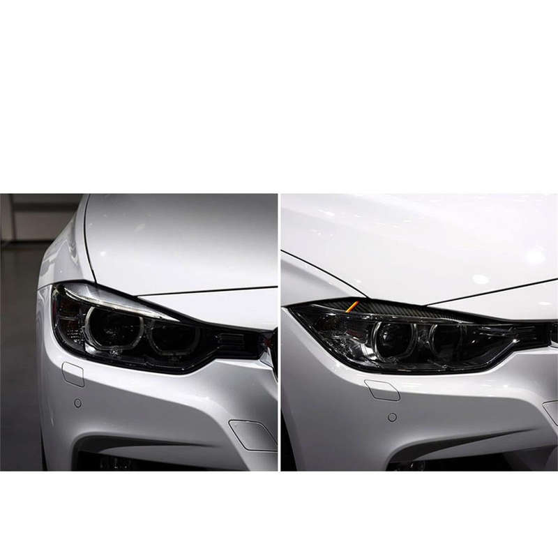 1 Pairs Yellow Red Color Carbon Fiber Car Lamp Eyebrow Decorative Sticker for BMW F30 2013-2015