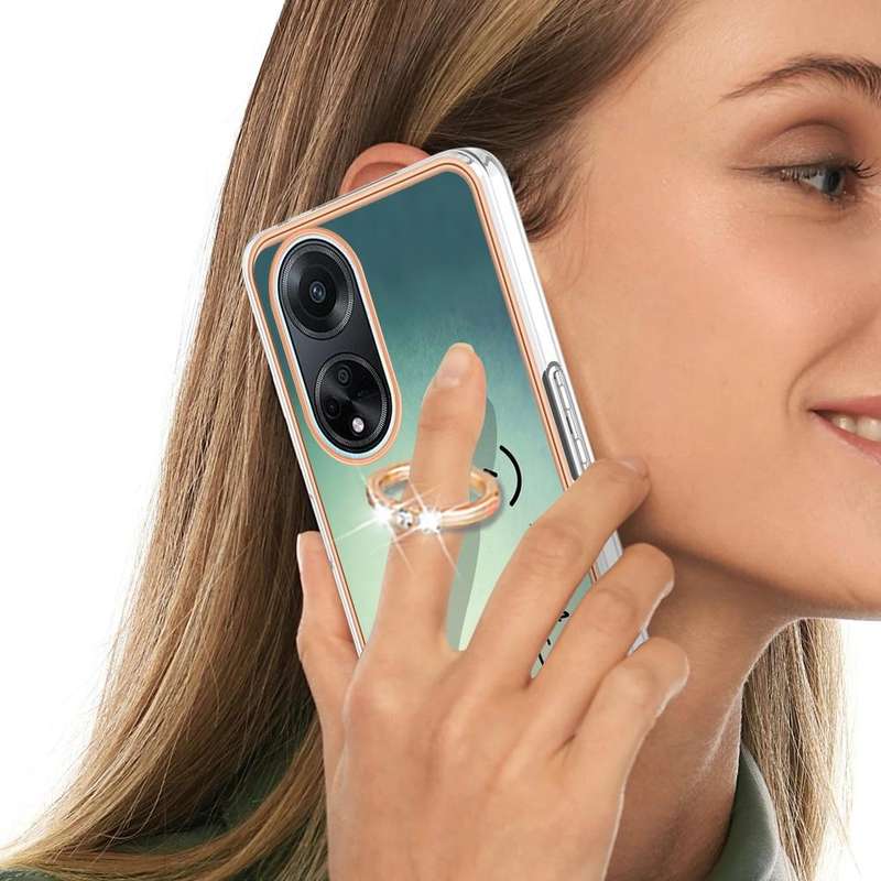 For OPPO A98 Electroplating Dual-side IMD Phone Case with Ring Holder(Smile)