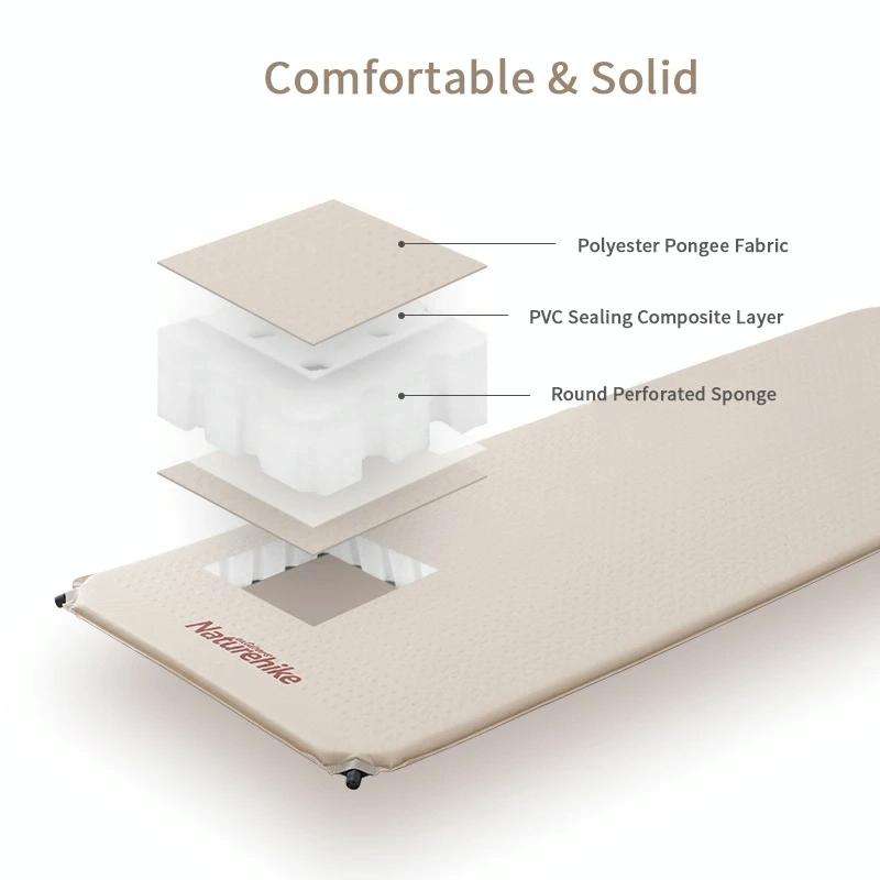 Naturehike NH20DZ002 Outdoor Camping Automatic Inflatable Sponge Sleeping Pad for Single (Almond ...