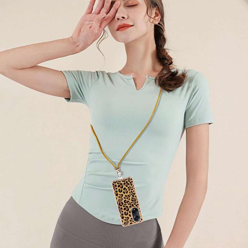 For OPPO A98 Electroplating Dual-side IMD Phone Case with Lanyard(Leopard Print)