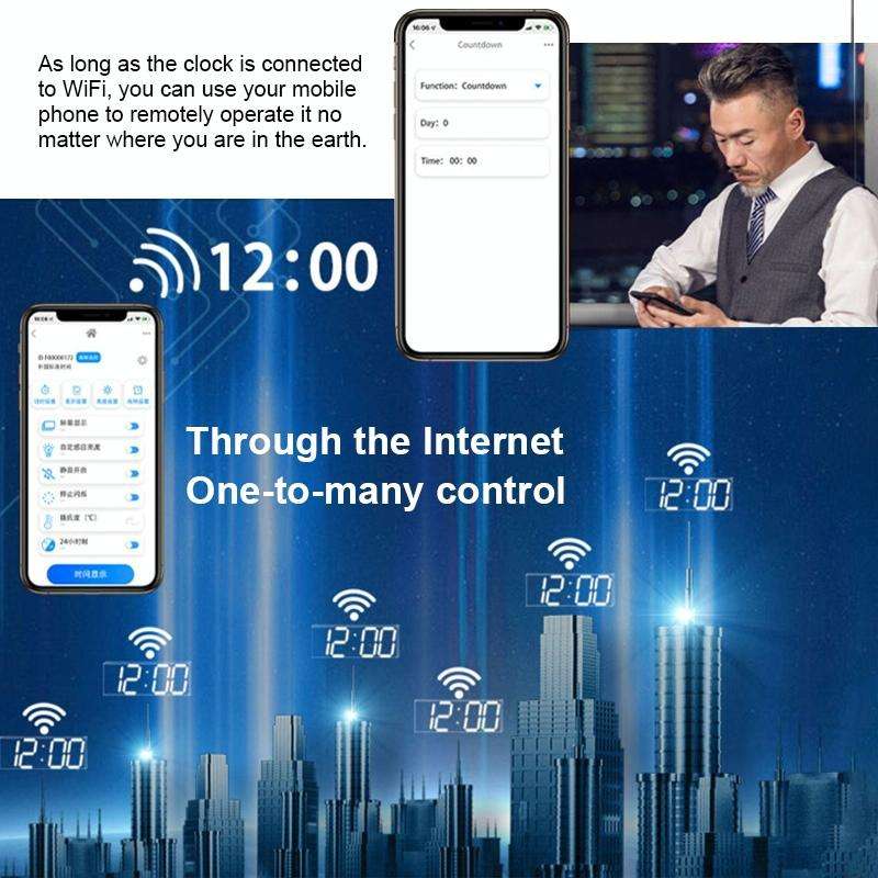 LED Digital Clock Living Room Wall Clock Creative WIFI Clock US Plug, Style:4 Bit WIFI, Color:Hol...