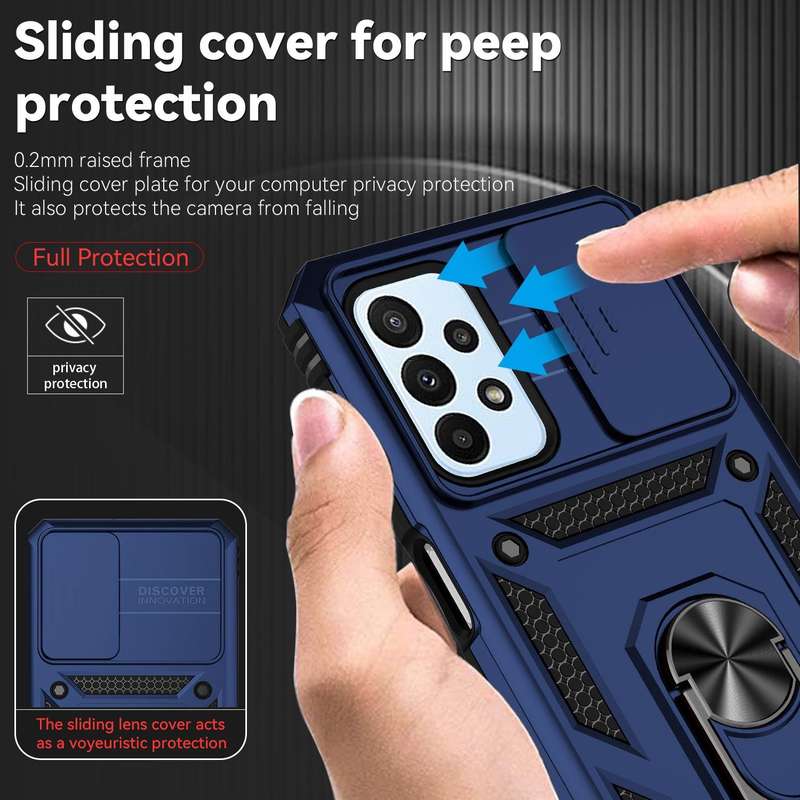 For Samsung Galaxy A23 Sliding Camshield Holder Phone Case(Blue)