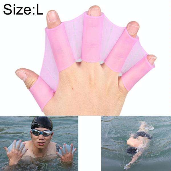 Silicone Swimming Web Fins Hand Flippers Training Gloves, L(Magenta)