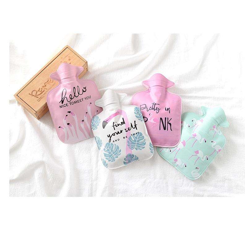 Cartoon Mini Water Injection Hot Water Bag Portable Hand Warmer, Color:Light Pink Flamingo