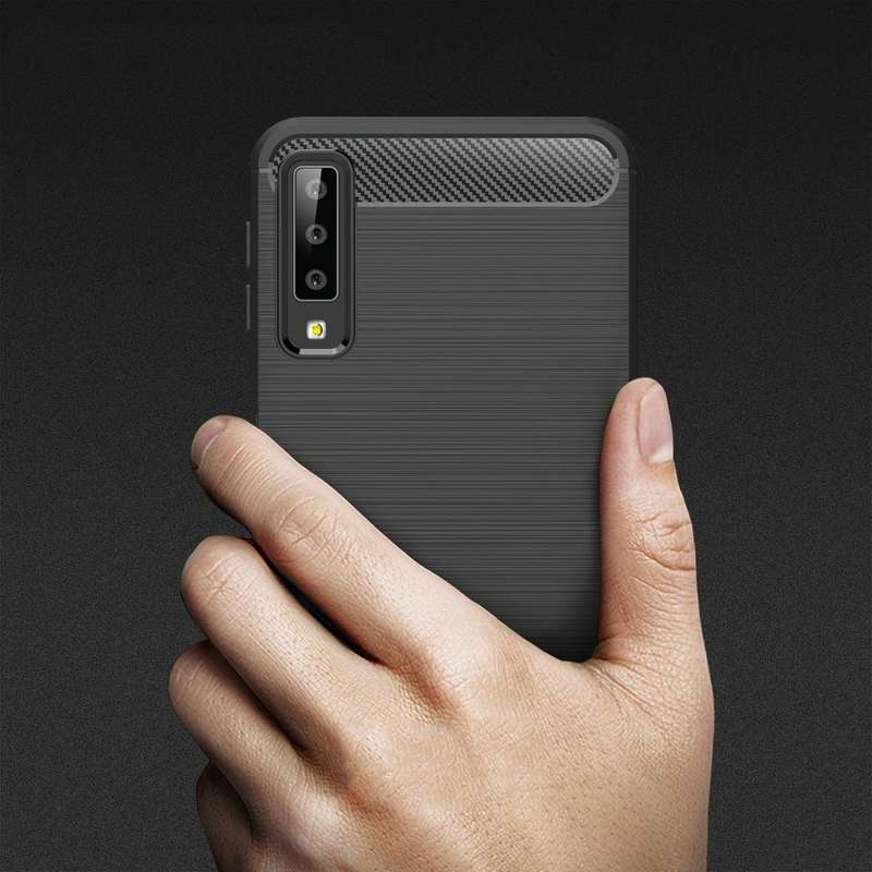 For Galaxy A7 (2018) / A750 Brushed Carbon Fiber Texture TPU Shockproof Anti-slip Soft Protective...
