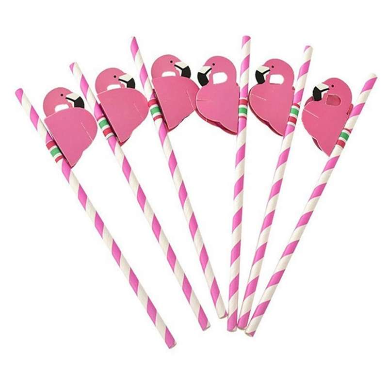 50 PCS 3D Flamingo Jungle Paper Straws Party Decorations Cocktail Straw(Rose Red)