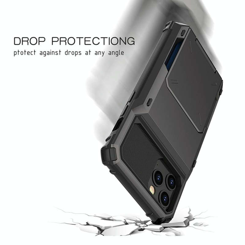 For iPhone 12 mini Scratch-Resistant Shockproof Heavy Duty Rugged Armor Protective Case with Card...