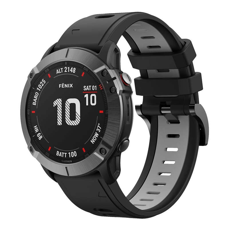 For Garmin Fenix 6X Pro 26mm Two-Color Sports Silicone Watch Band(Black+Grey)