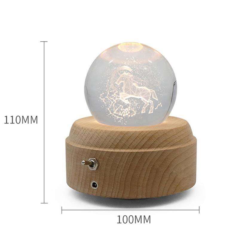 Girl Bedside Lamp Crystal Ball Wooden Base Music Box Charging Glow Rotating Night Light, Random M...