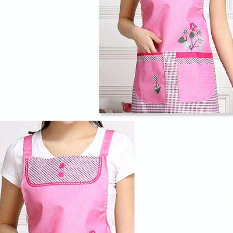 Home Adult Sleeveless Waterproof Grid Anti-oil Aprons with Double Pocket(Green)