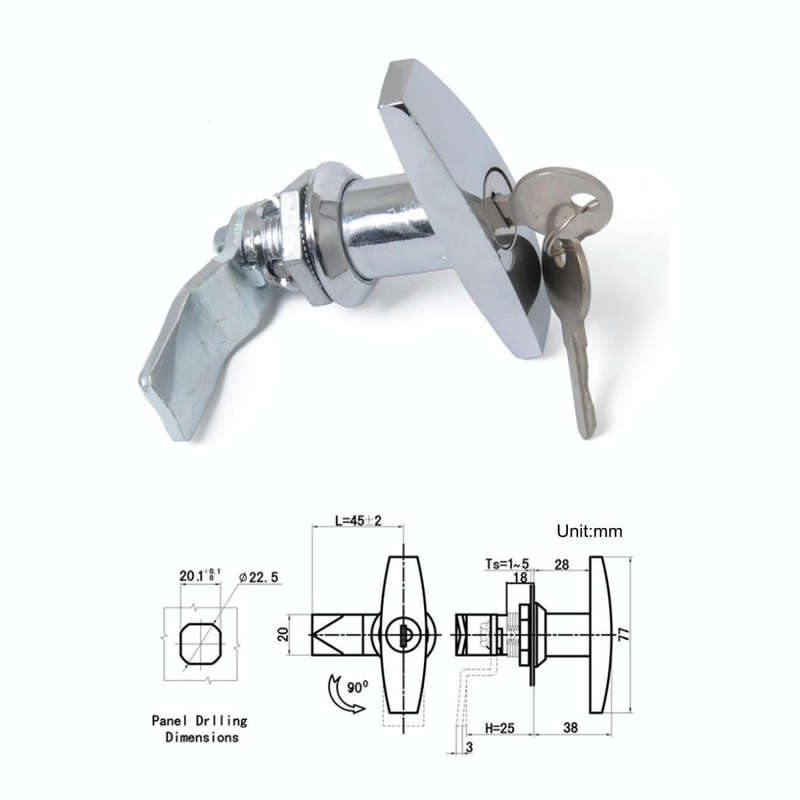 T Shape Handle Paddle Entry Door Latch & Keys Tool Box Lock for Trailer / Yacht / Truck (Silver)