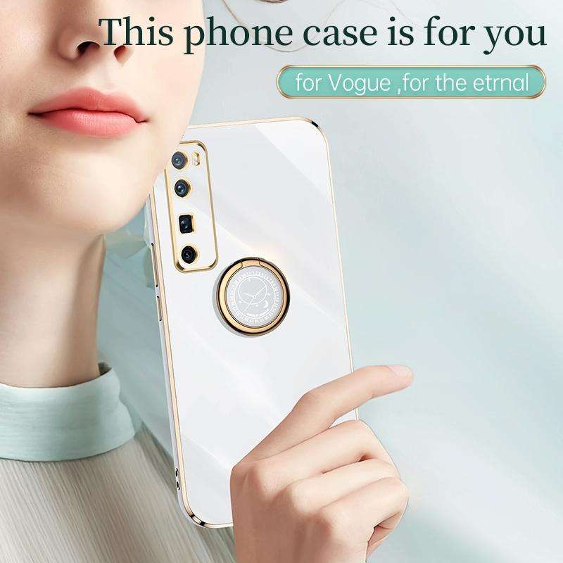 For Huawei nova 7 5G XINLI Straight 6D Plating Gold Edge TPU Shockproof Case with Ring Holder(Pink)