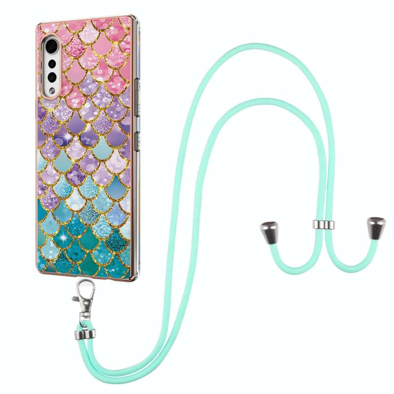 For LG Velvet 4G / Velvet 5G / G9 Electroplating Pattern IMD TPU Shockproof Case with Neck Lanyar...