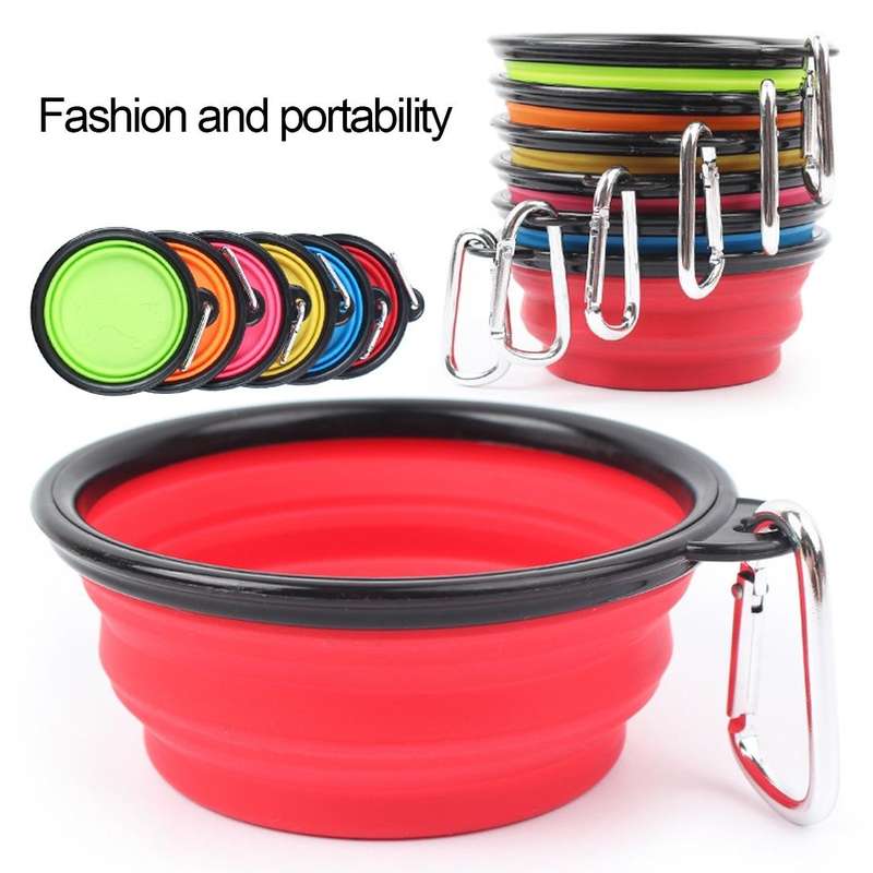 Portable Pet Folding Feeding Bowl Silicone Water Dish Feeder Puppy Travel Bowl, Random Color Deli...